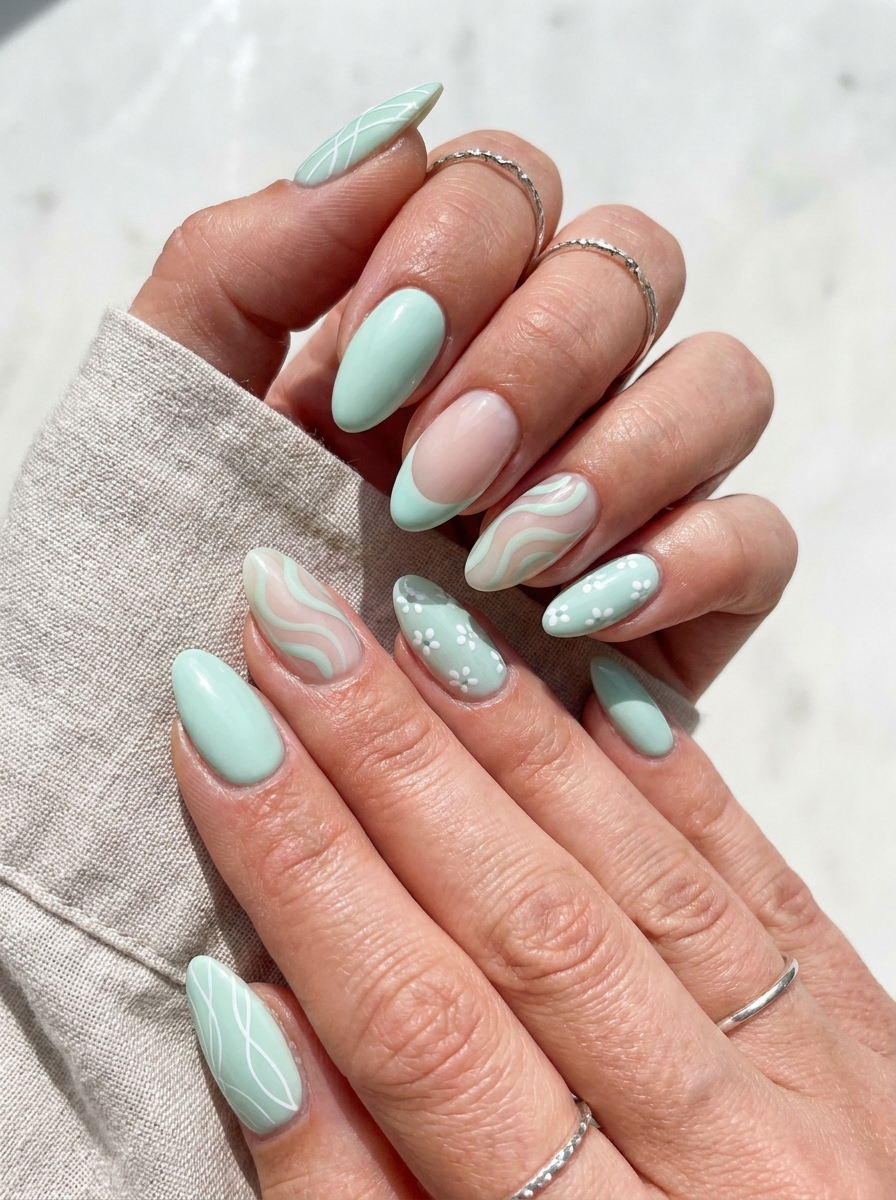 Mint Mix-and-Match Nails